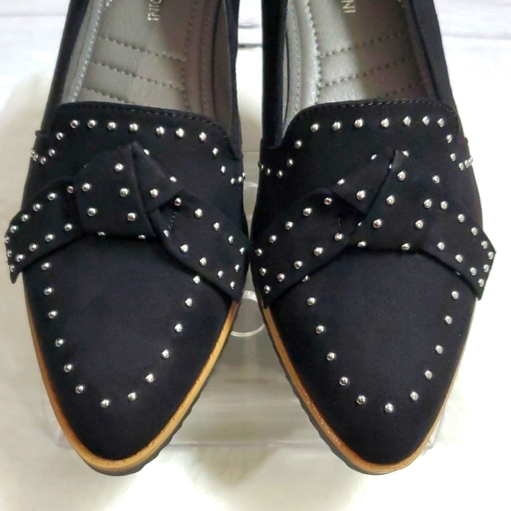 Adrienne Vittadini's "Laverne" Black Loafer with Silver Pin-Dot Rivets - Picture 2 of 7